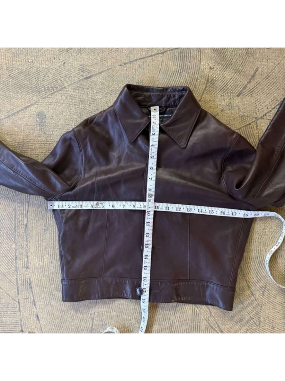 Vintage Polo Ralph Lauren Sport Cropped Brown Leather Jacket Size 8 - Picture 12 of 13